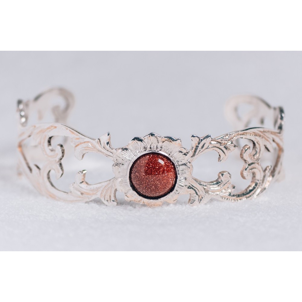 Sterling silver bracelet with sun stone, engraved