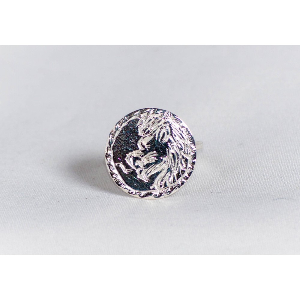 Sterling silver ring with zodiacal lion, engraved, handmade & handcrafted, design by Ibralhoff
