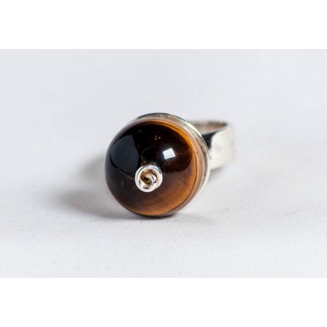 Large sterling silver ring with tiger’s eye ball, handmade & handcrafted, design by Ibralhoff, Bijuterii de argint lucrate manual, handmade