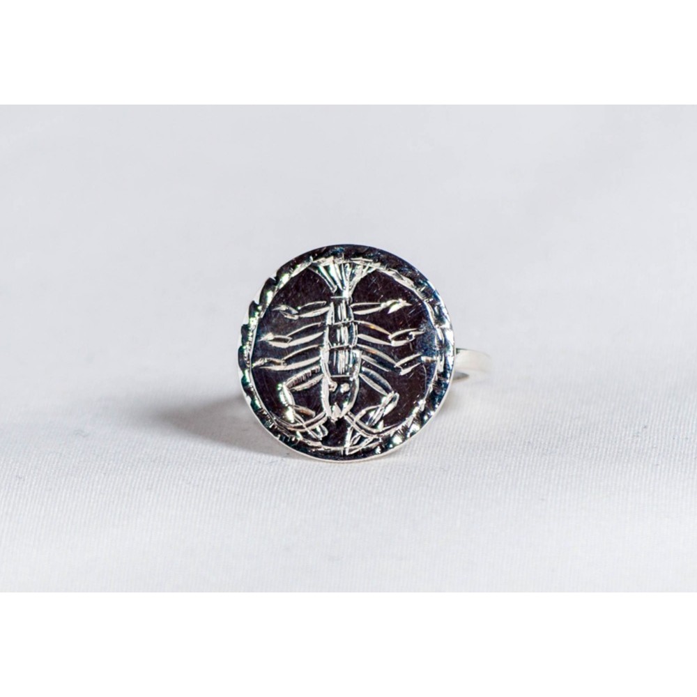 Sterling silver ring with engraved crab symbol, handmade & handcrafted, design by Ibralhoff